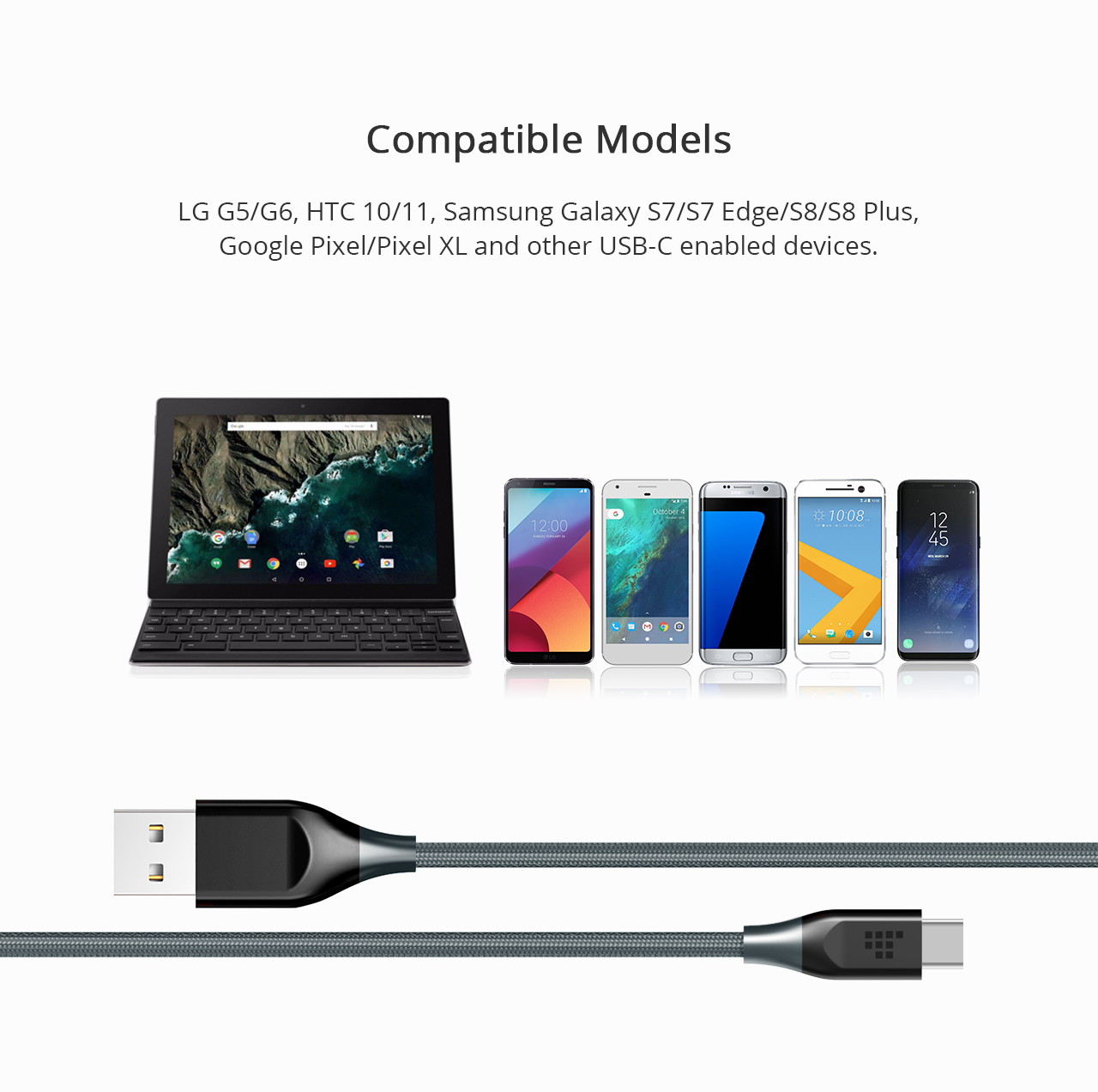 Tronsmart 1m*1  USB A TO Type-C Cable Sync & Charging Cable for Type-C Supported Devices - Gray+Black