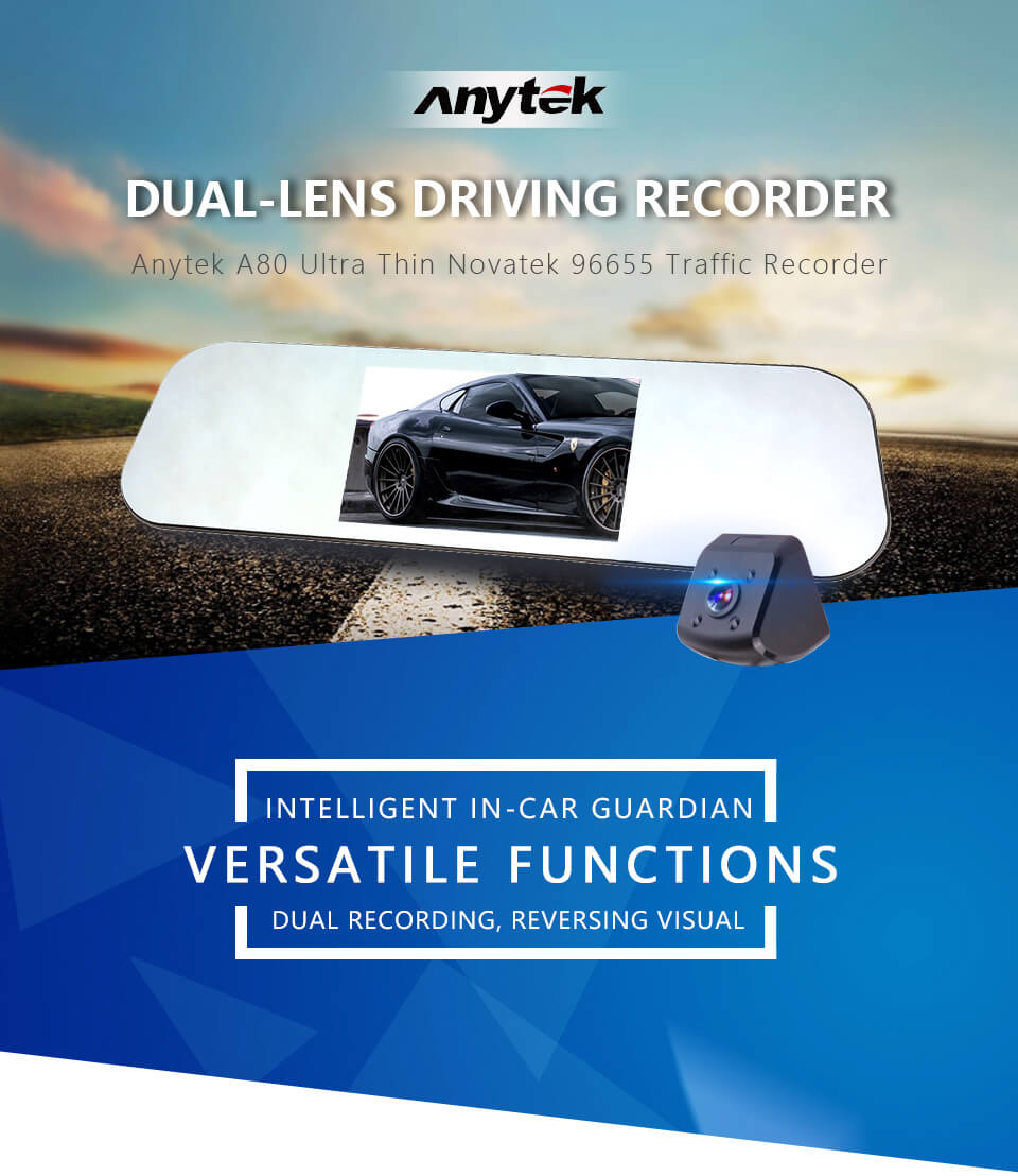 Anytek A80 5.0" Car DVR Dual Lens 1080P Car Dashboard Camera with 170 Wide Angle Front and Rear DVR HD Night Mode - Gray