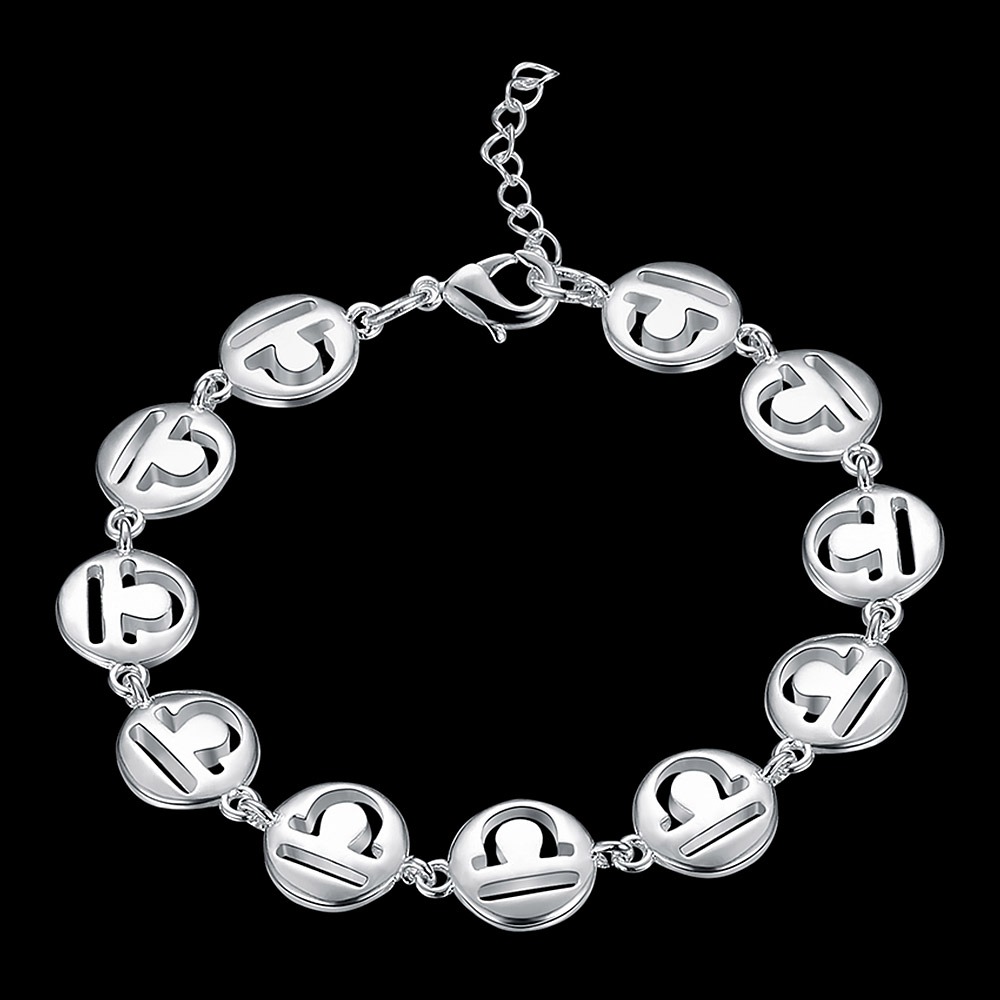 LKNSPCH582 Zodiac Sign Constellation Horoscope Astrology Charm Silver Plated Bracelet Libra