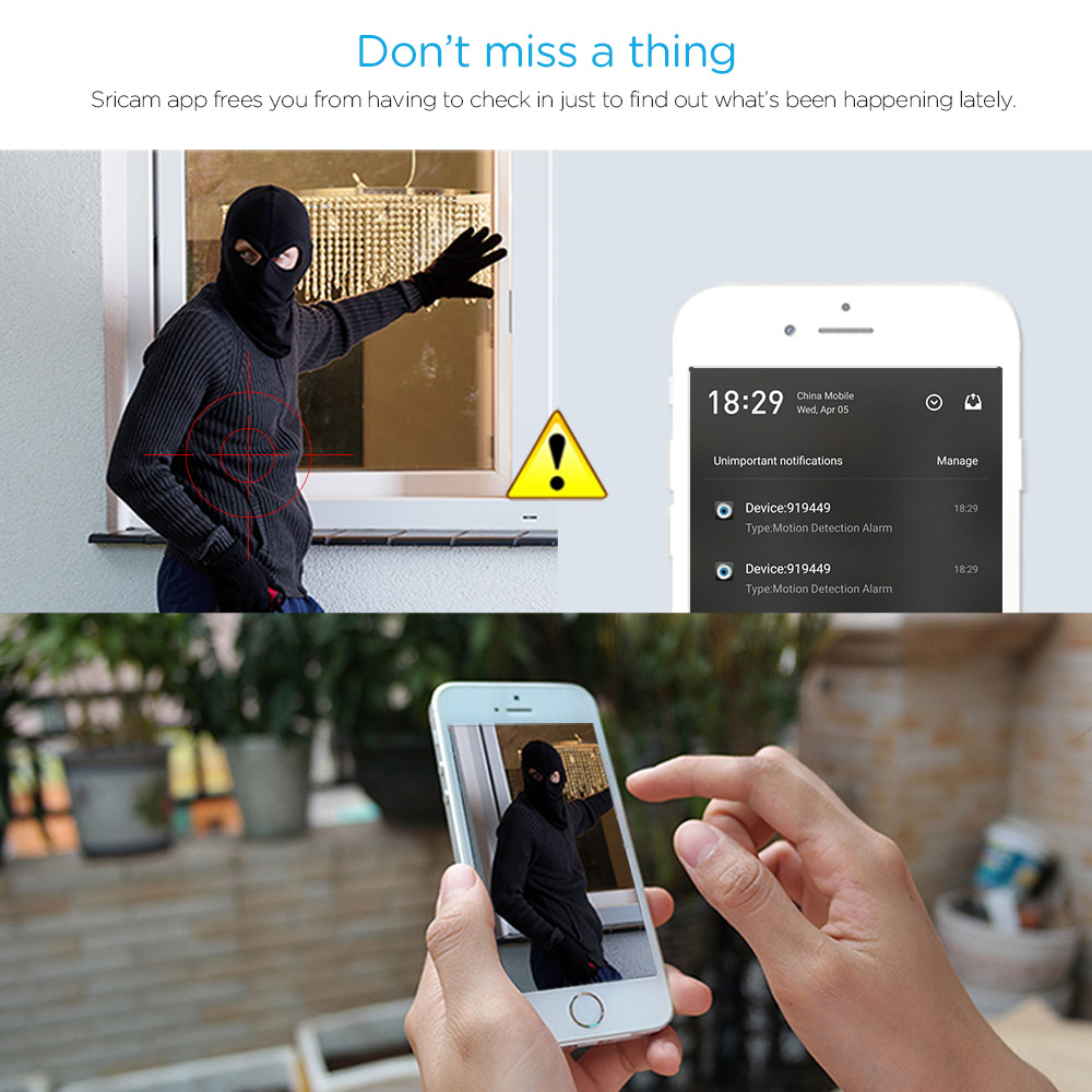 Sricam SP022 WiFi IP Camera Mini 360 Degree Panoramic 960P Two-way Intercom Night Vision Motion Detection Security Camera -White