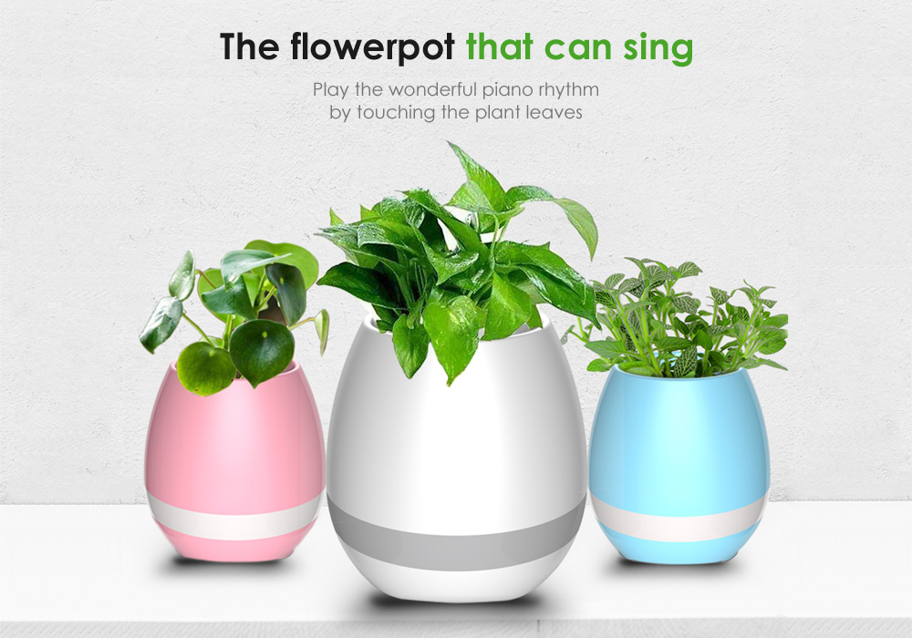 Smart Music Flowerpot Wireless Bluetooth Speaker Stereo Sound Night Lamp Music Pot -Blue