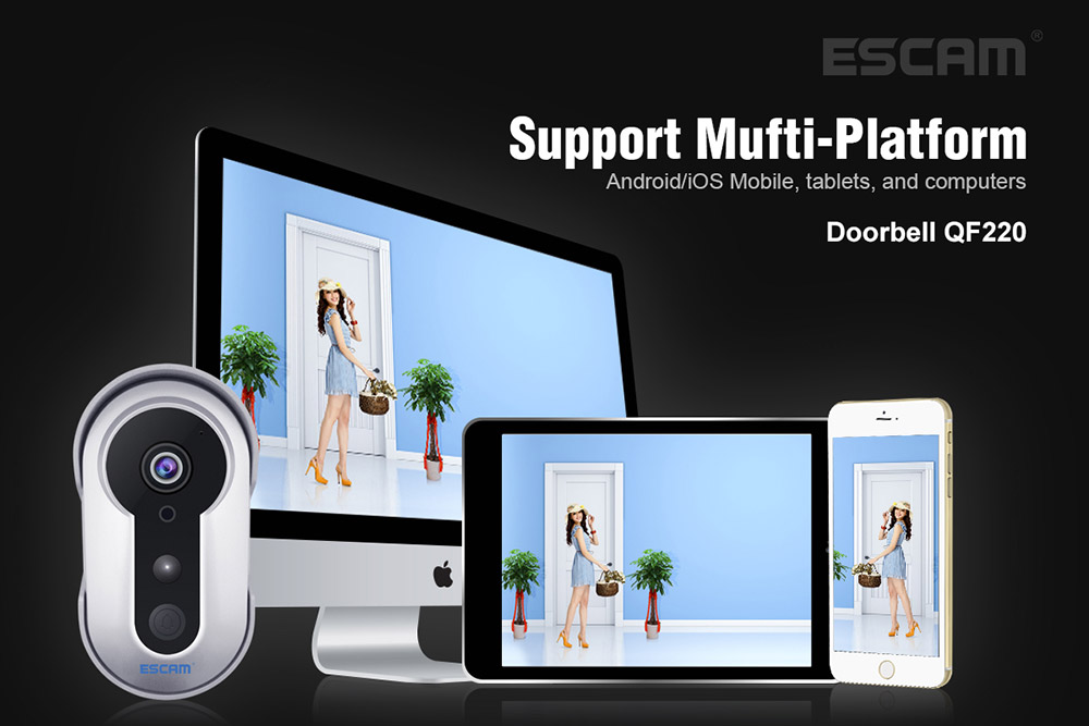 ESCAM QF220 Smart Doorbell WiFi Remote Control P2P Night Vision Security Camera -Silver