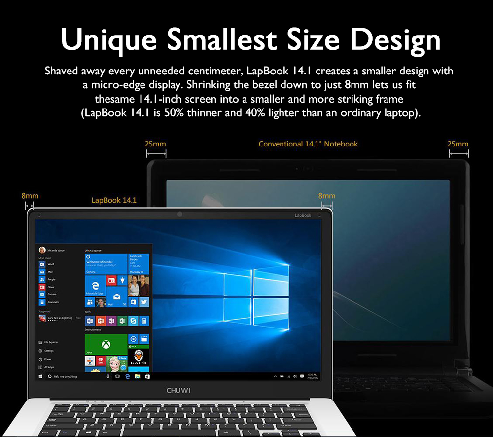 CHUWI LapBook 14.1" Laptop Windows10 4GB/64GB Intel Apollo Lake Celeron N3450 Quad Core 2.2GHz 1920*1280 - Grey