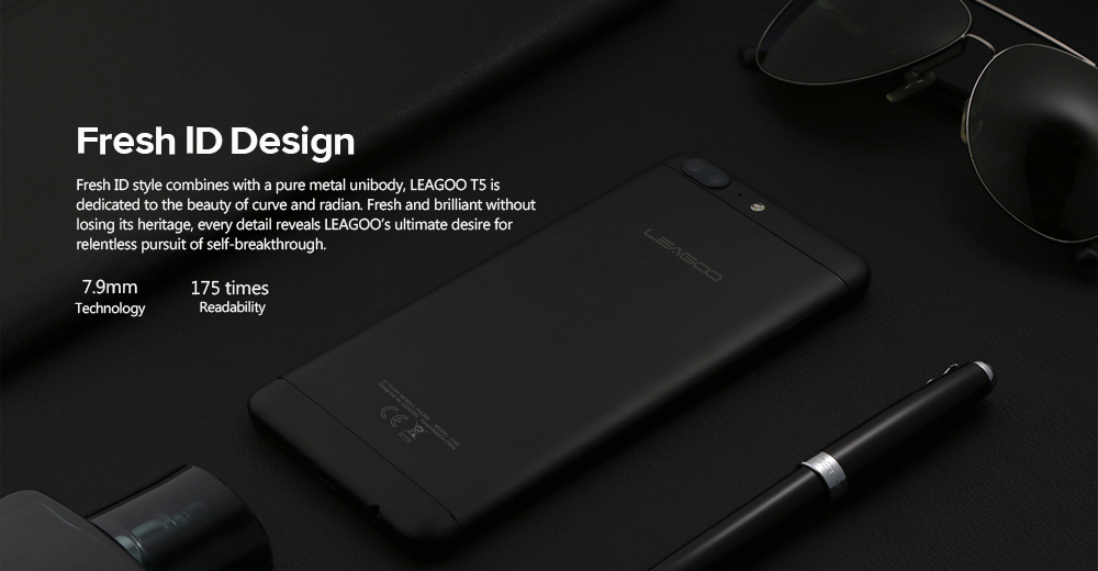[HK Stock]LEAGOO T5 5.5 Inch Smartphone  13.0MP + 5.0MP Dual Rear Cam 13.0MP Front Cam 4GB 64GB MT6750T Octa Core Android 7.0 VoLTE Metal Body - Black