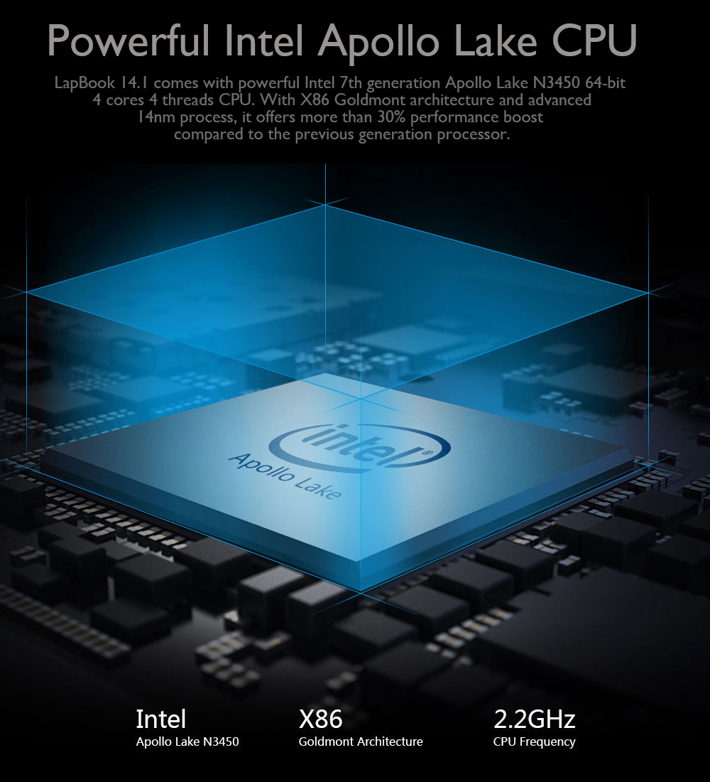 CHUWI LapBook 14.1" Laptop Windows10 4GB/64GB Intel Apollo Lake Celeron N3450 Quad Core 2.2GHz 1920*1280 - Grey
