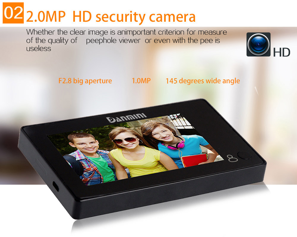 Danmini YB-30BH Door Security Camera 3.0"Digital Peephole Door Viewer 145 Degrees Wide View Angle -Black