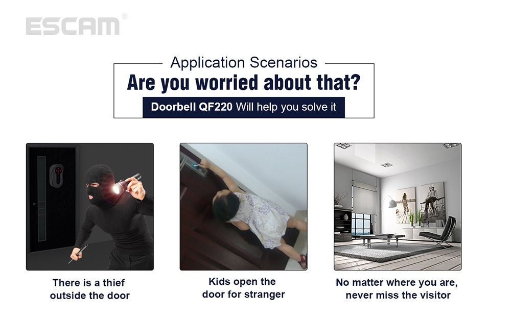 ESCAM QF220 Smart Doorbell WiFi Remote Control P2P Night Vision Security Camera -Silver