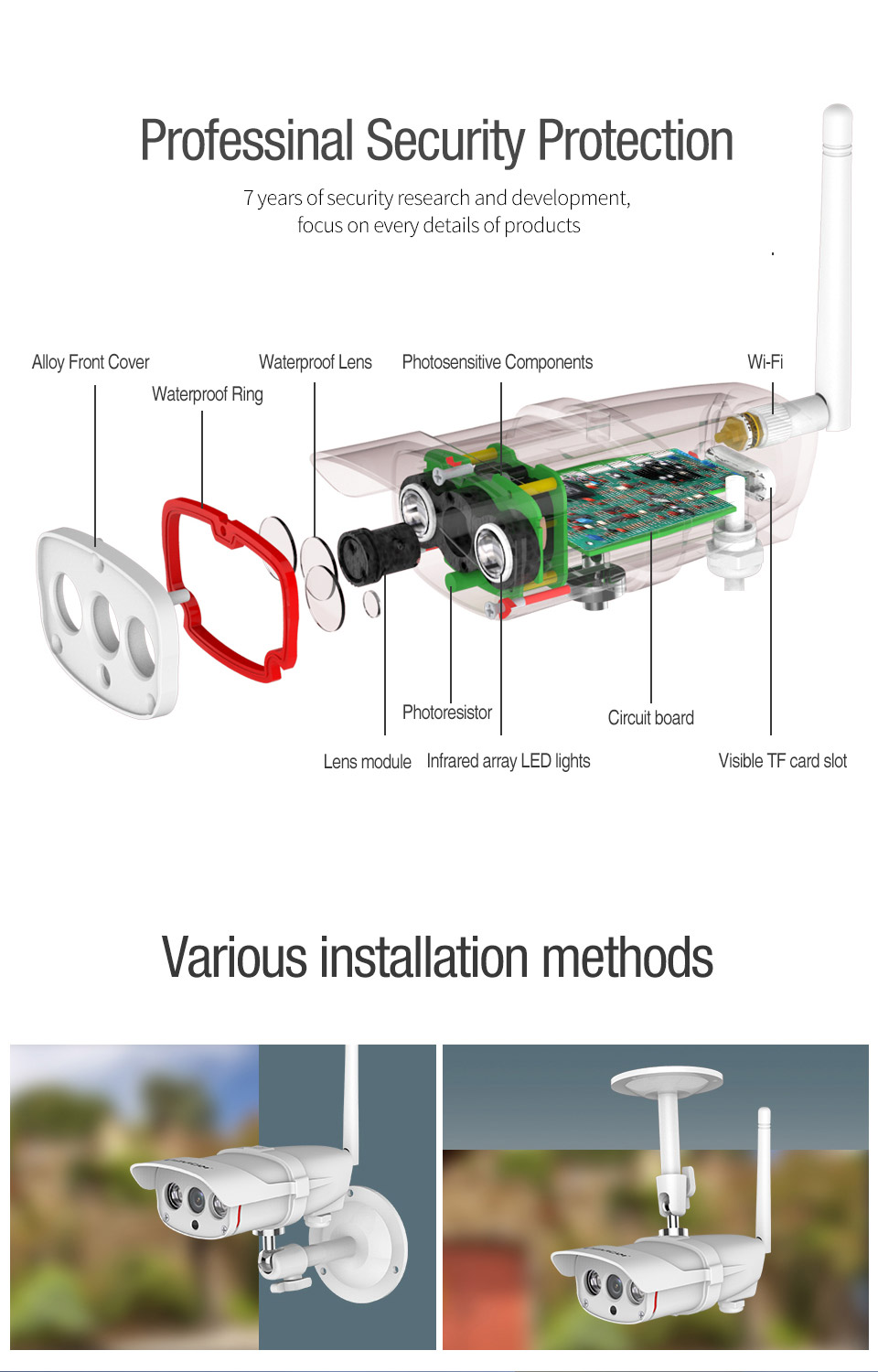 VStarcam C16S Outdoor IP Camera 2.0MP H.264 Waterproof IP67 Wireless Motion Detection Built-in IR-cut Night Vision Security Camera -White