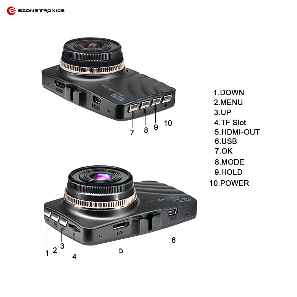 RM-AKL7D 1080P 3.0" Car DVR with 120 Degree Wide Angle Dashboard Camera Recorder Night Vision - Black