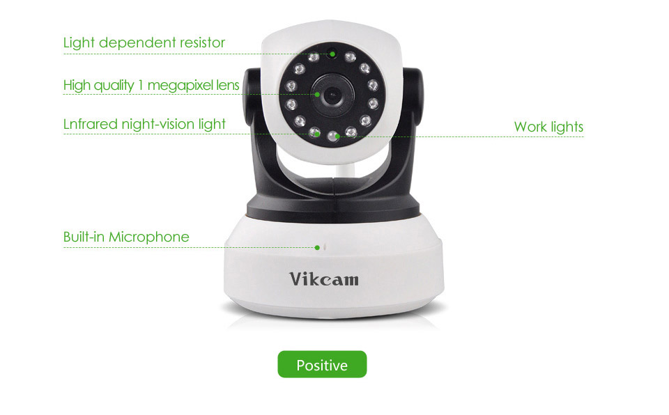Vikcam C7824WIP WiFi 720P IP Camera Built-in IR-cut ONVIF2.0 Motion Detection Night Vision P2P PT CMOS Sensor Security Camera -White