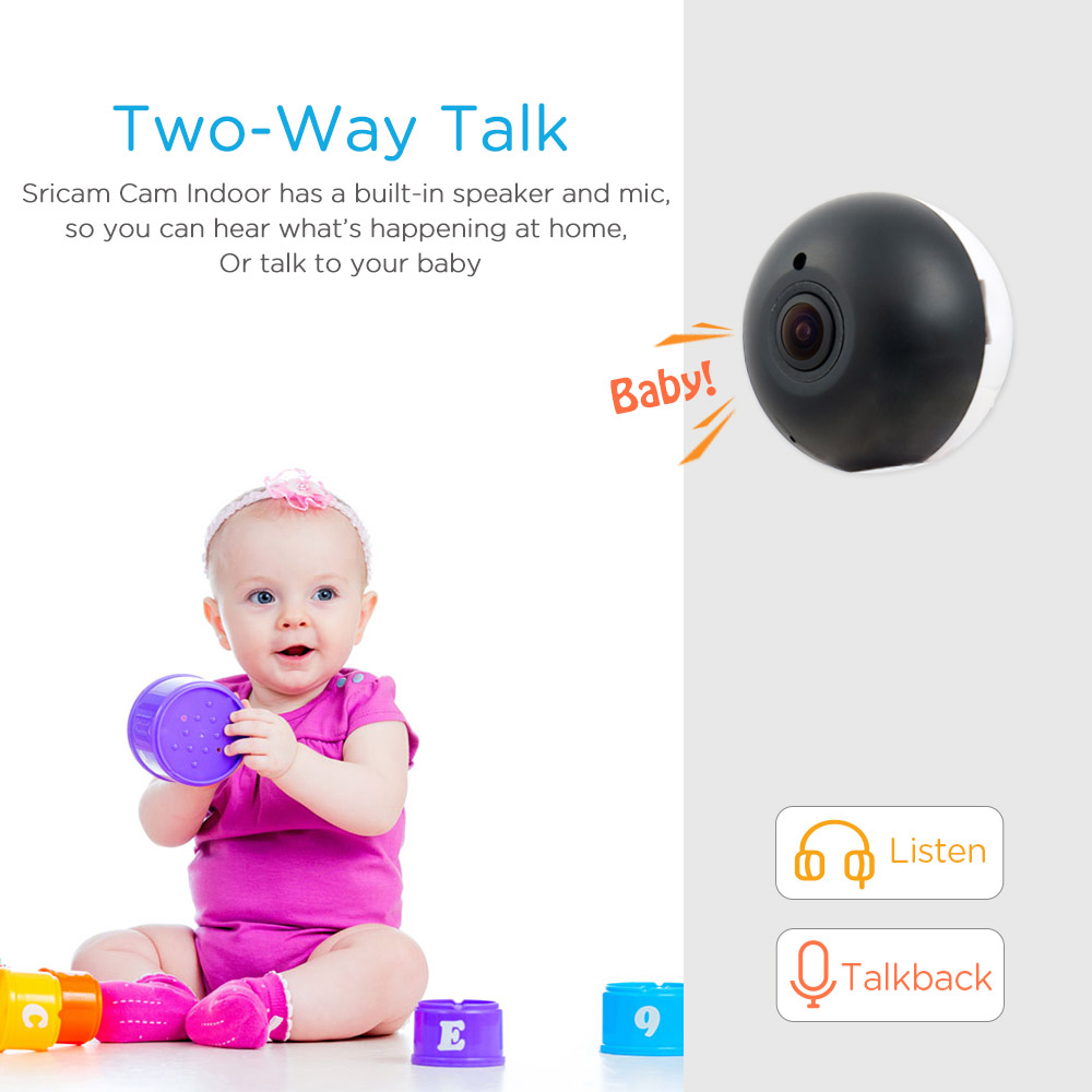 Sricam SP022 WiFi IP Camera Mini 360 Degree Panoramic 960P Two-way Intercom Night Vision Motion Detection Security Camera -White