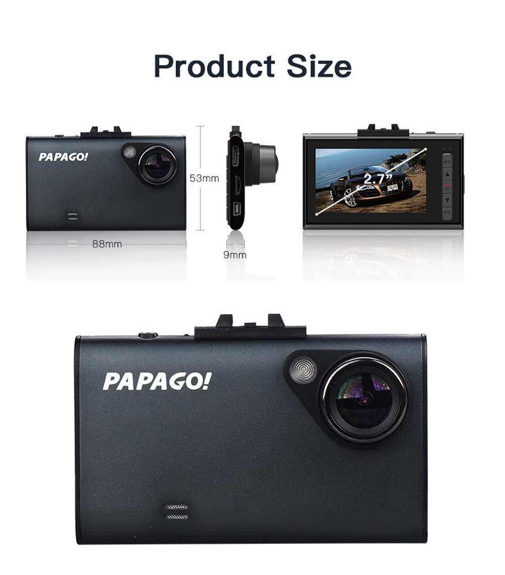PAPAGO F10 2.7'' LCD Screen Car DVR 1080P Dash Cam with 140 Degree Wide Angle G-Sensor Loop Recording - Black