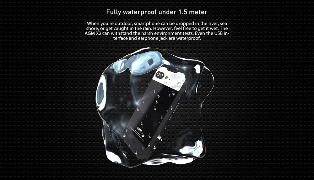 AGM X2 5.5 Inch IP68 Waterproof 4G LTE Smartphone 6GB 64GB Qualcomm Snapdragon 653 Octa Core Android 7.1 Four Cameras Touch ID - Black