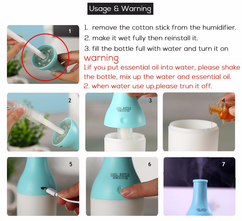 Mini USB 3 in 1 Bottle Humidifier Practical Aromatherapy Machine LED Night Light 180ML -Pink