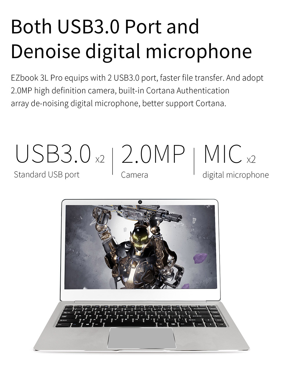 Jumper EZbook 3L Pro 14" Business Laptop Windows 10 Intel Apollo Lake N3450 6GB RAM 64GB SSD Dual Band Wifi USB 3.0 1080P - Silver