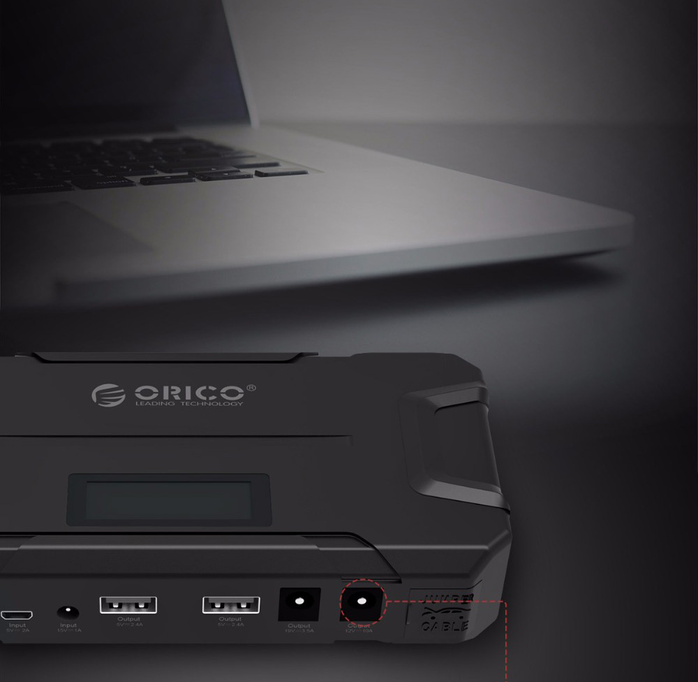 ORICO CS2 12000mAh Car Jump Starter Emergency Lighting For Diesel Gas Car Motorbike Phone Power Bank USB Charging With LED Indicator Lights - Black