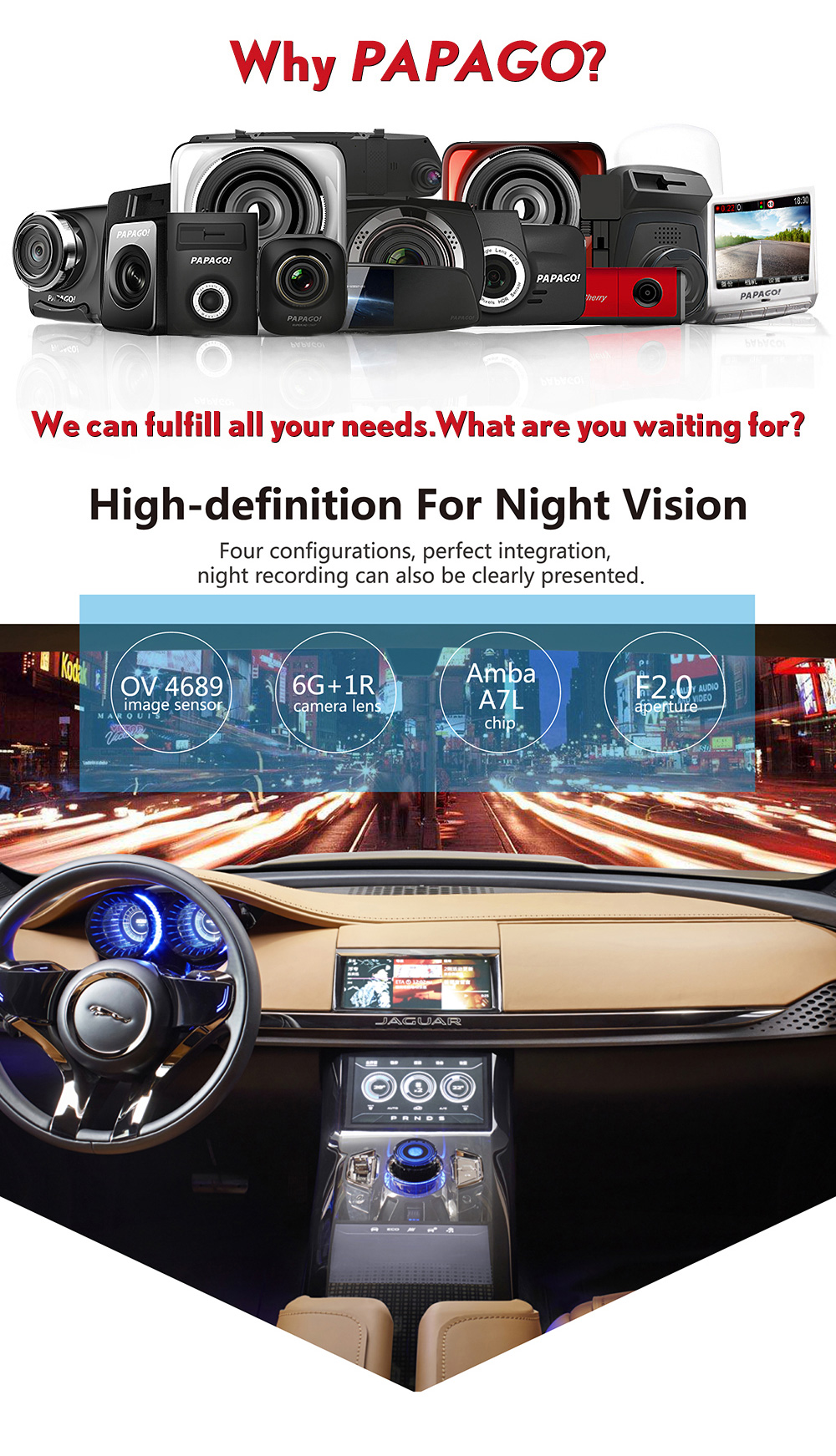 PAPAGO GoSafe 520 3.0'' LCD Screen Car DVR 1296P Dash Cam with 146 Degree Wide Angle Super Night Vision Parking Monitor - Black