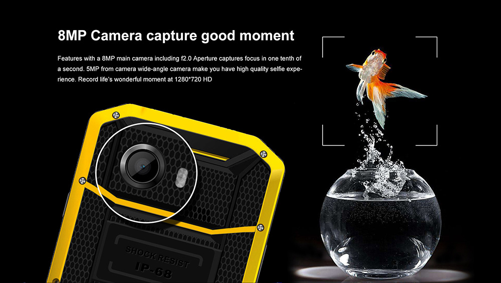 [HK Stock]E&L W8 5.5 Inch IP68 Waterproof 4G LTE Smartphone Corning Gorilla Glass 3 Screen MTK6735 Octa Core 2GB 16GB 8.0MP Cam Android 6.0 3000mAh - Black