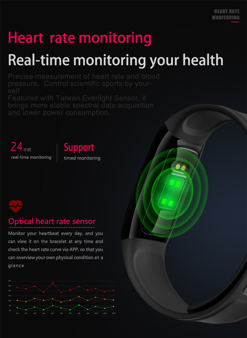 C7S Smart Band 0.96 Inch OLED Screen Heart Rate Blood Pressure Monitor IP67 Water Resistance Compatible with iOS Android Smartphones - Red
