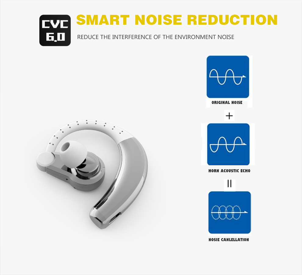 Yuer T9 Single Buiseness Bluetooth Headphone Earbud Noise Reduction Hands-free Music Talking Control - Black