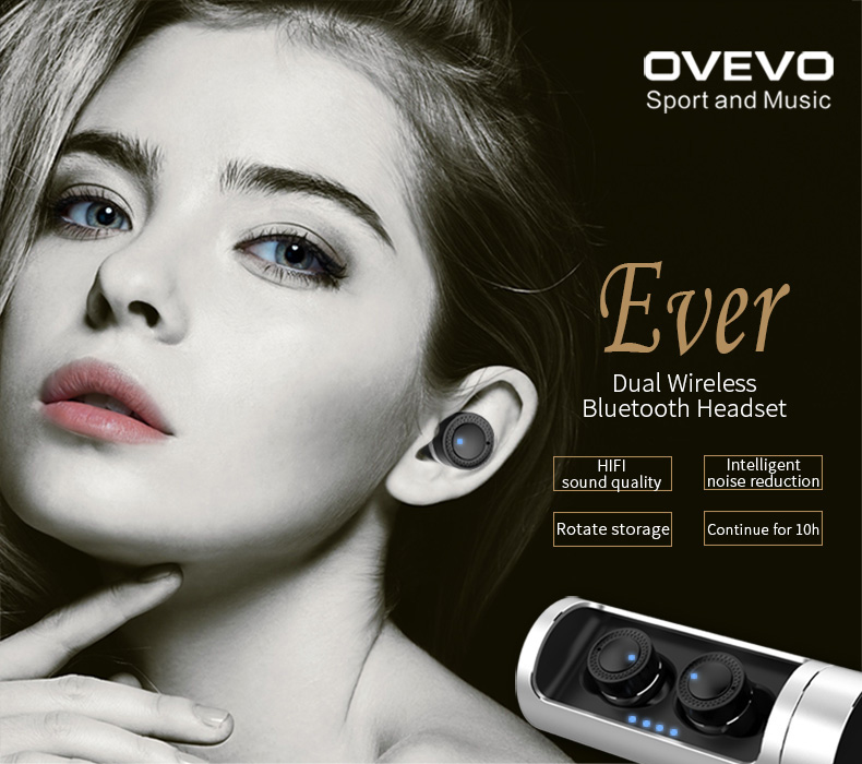 Ovevo Q62 Wireless Bluetooth Earbuds with Charging Dock 800mAh Battery CVC 6.0 Noise Cancelling - Black