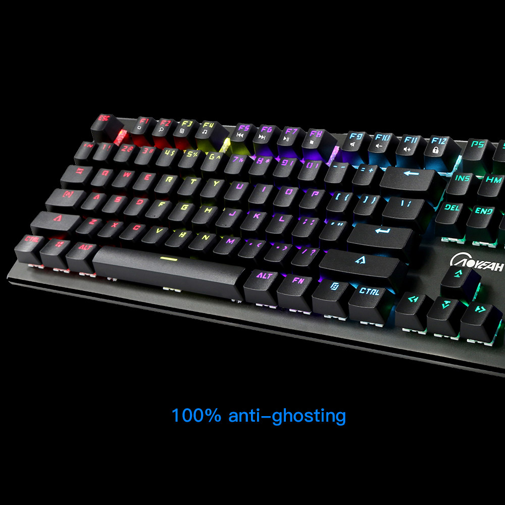 AOYECH K100 104key Wired Gaming Mechanical Keyboard Blue Switch LED Backlit - RED