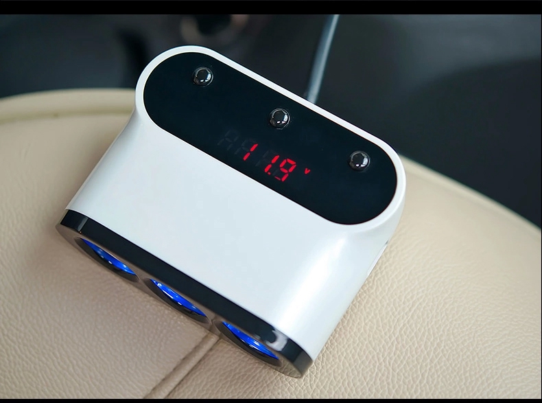 SAST T12 5-in-1 Car Charger 3 Cigarette Lighter Slots Dual USB Ports Multi-function Car Phone Charger with LED Voltage Monitoring - White