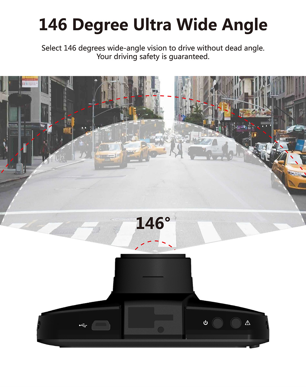 PAPAGO GoSafe 520 3.0'' LCD Screen Car DVR 1296P Dash Cam with 146 Degree Wide Angle Super Night Vision Parking Monitor - Black