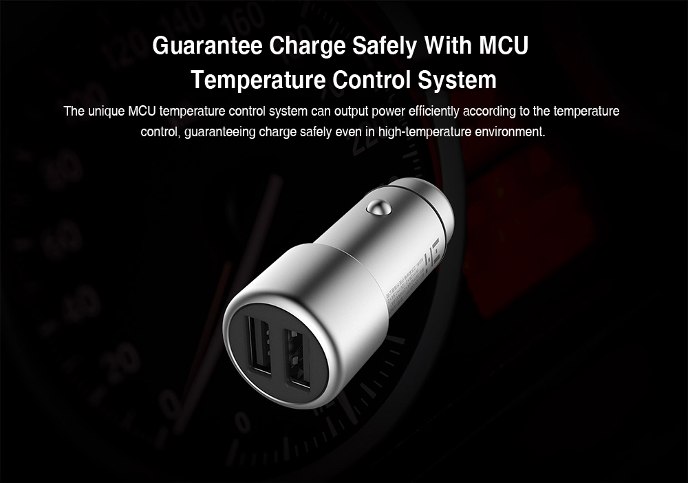 Xiaomi ZMI QC3.0 USB Car Charger 2.4A Fast Charge Dual USB Interface -Silver