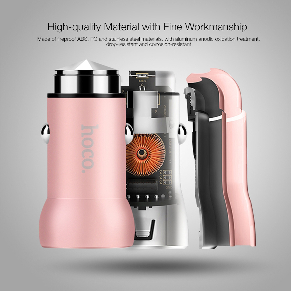 HOCO Z4 Quick Charge 2.0 Single USB Port Smart Car Charger Adapter Multi-Protections for Universal Phones - Pink