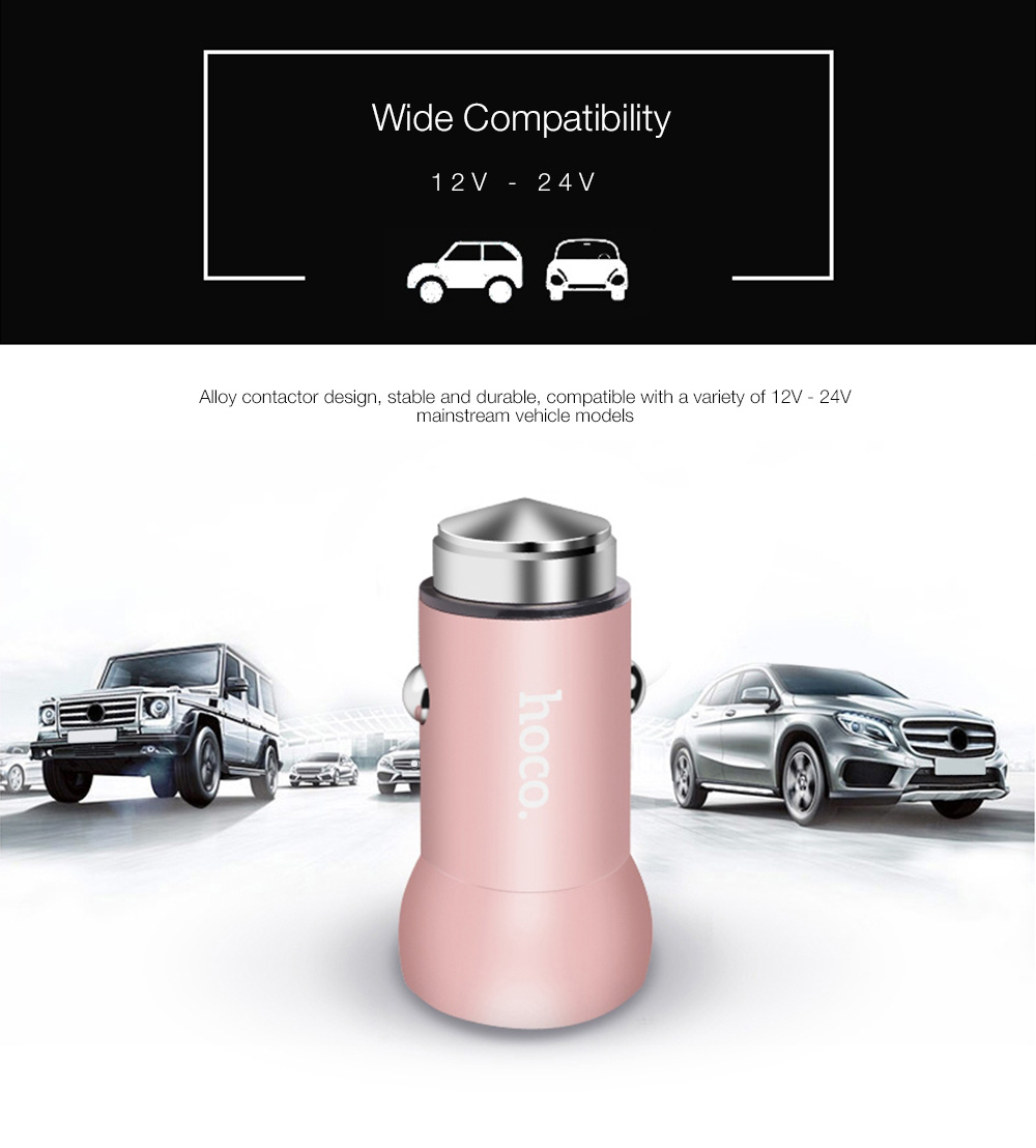 HOCO Z4 Quick Charge 2.0 Single USB Port Smart Car Charger Adapter Multi-Protections for Universal Phones - Pink