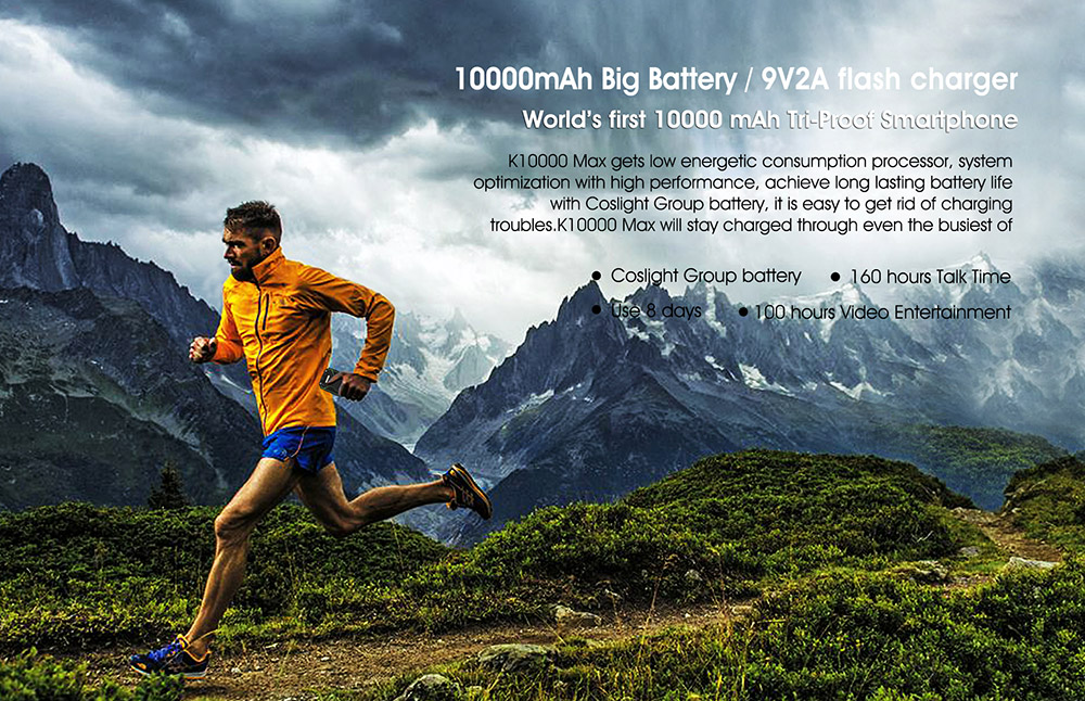 [HK Stock]OUKITEL K10000 MAX 5.5 Inch IP68 Waterproof Smartphone 10000mAh Corning Gorilla Glass FHD Screen 16.0MP Cam 3GB 32GB MT6753 Octa Core Android 7.0 Touch ID Type-C Fast Charge - Black