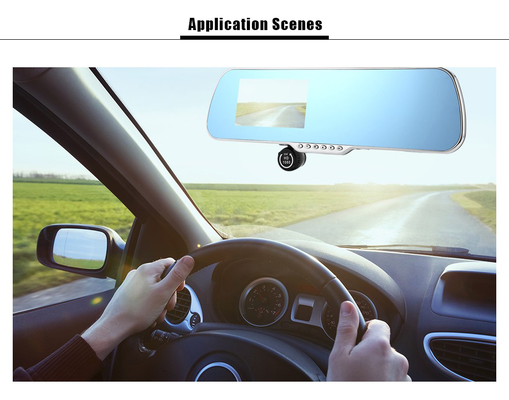 BLACKVIEW HS900A 4.3 Inch LCD Display 1080P FHD Car DVR Dashcam Video Recorder 350 Degree Wide Angle Lens with Rear View Camera - Blue+Black