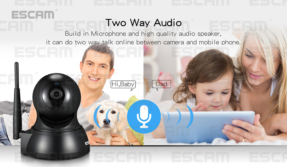 ESCAM QF007 WiFi IP Camera 1MP 720P IR Alarm Pan/Tilt ONVIF Motion Detection Night Vision Security Camera -Black