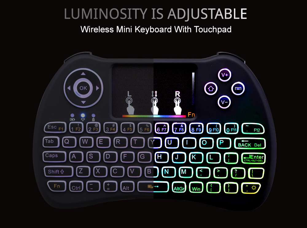 H9 Mini 2.4G Wireless Backlight Keyboard Mouse Combo with Touchpad Over 180000 Backlit Colors Available Brightness Adjustable for TV Box PS3 Xbox 360 Smart TV