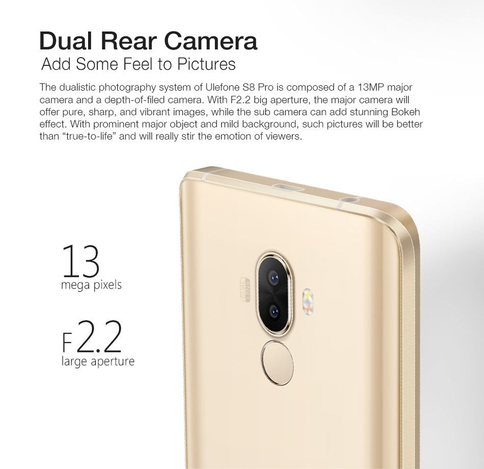 [HK Stock]Ulefone S8 Pro 5.3 Inch HD 2.5D Screen Smartphone 2GB RAM 16GB ROM MT6737 Quad Core 13.0MP  Cam Android 7.0 Touch ID 3000mAh TPU Bumper Case - Gold