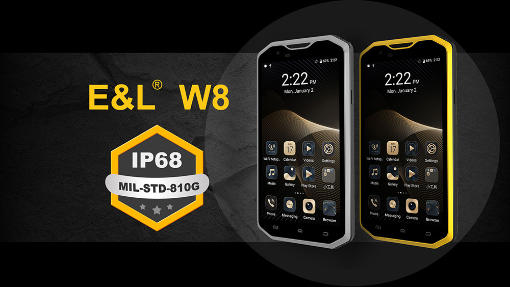 [HK Stock]E&L W8 5.5 Inch IP68 Waterproof 4G LTE Smartphone Corning Gorilla Glass 3 Screen MTK6735 Octa Core 2GB 16GB 8.0MP Cam Android 6.0 3000mAh - Black