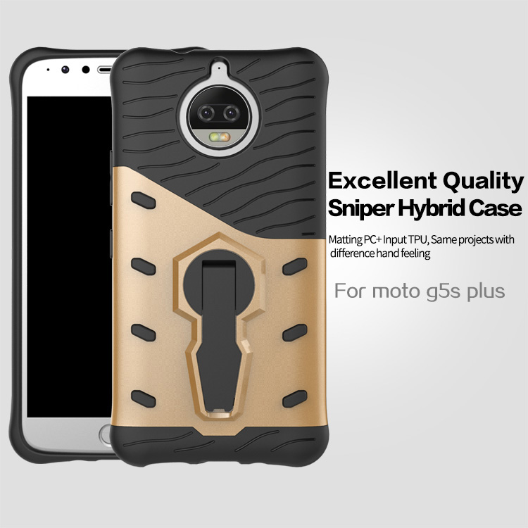 Black Moto G5S Plus Case Armour Series Protective Phone Case 360 Degree Rotating Bracket Stand Cover