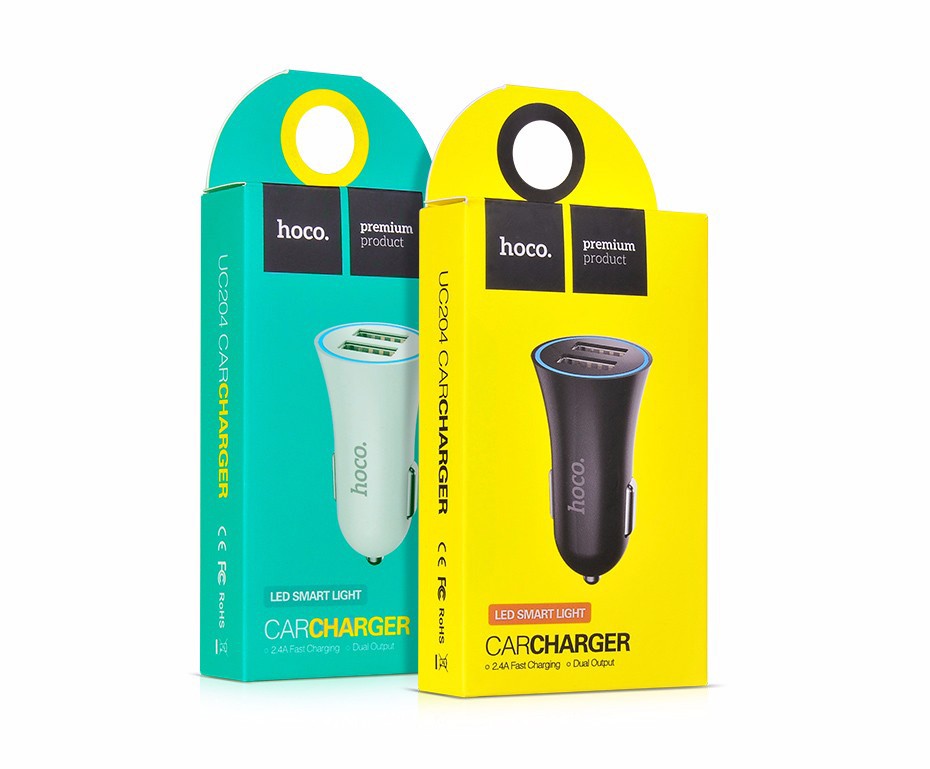Hoco UC204 Dual USB Car Charger Black