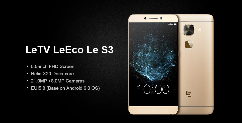 [HK Stock]LeTV LeEco Le S3 X626 5.5 Inch 4G LTE Smartphone Helio X20 Deca Core 4GB RAM 32GB ROM 21.0MP Touch ID - Gold