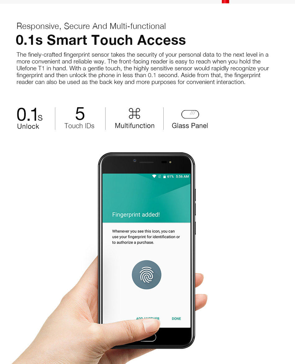 [HK Stock][Global Version]Ulefone T1 5.5 Inch 4G LTE Smartphone Helio P25 Octa Core 2.6Ghz  6GB 64GB 16.0MP Dual Rear Cam Android 7.0 Type-C NXP HiFi Audio - Black