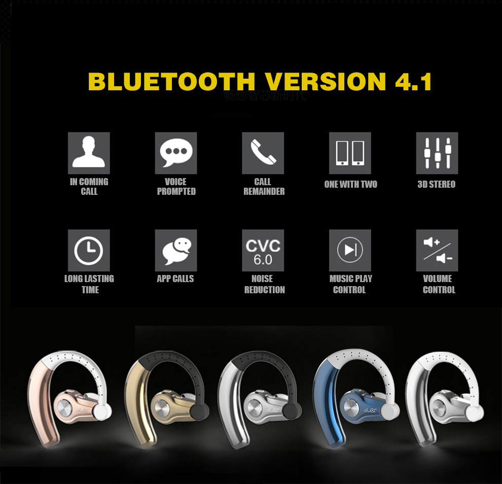 Yuer T9 Single Buiseness Bluetooth Headphone Earbud Noise Reduction Hands-free Music Talking Control - Black