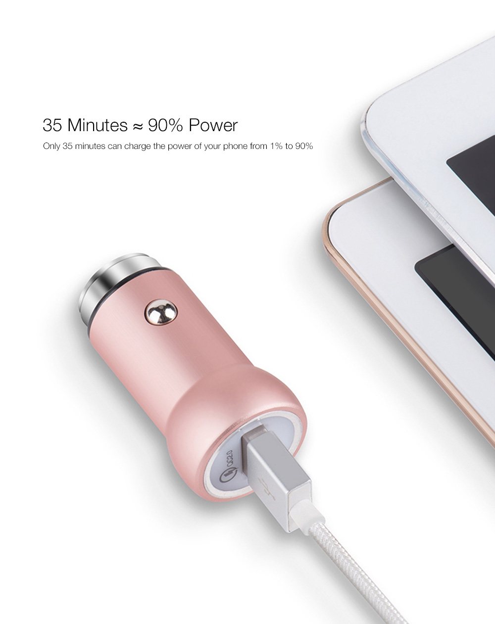 HOCO Z4 Quick Charge 2.0 Single USB Port Smart Car Charger Adapter Multi-Protections for Universal Phones - Pink