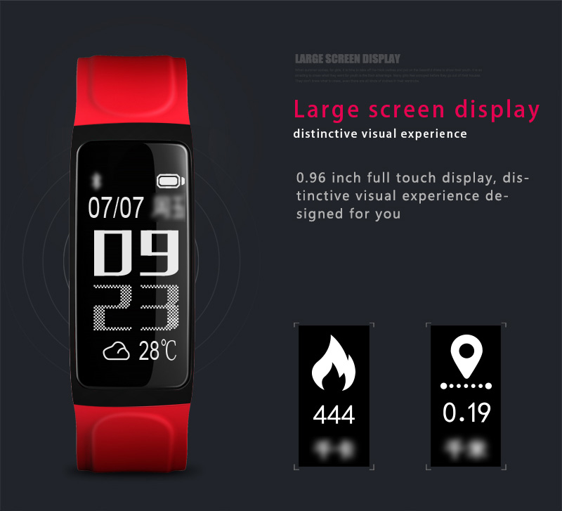C7S Smart Band 0.96 Inch OLED Screen Heart Rate Blood Pressure Monitor IP67 Water Resistance Compatible with iOS Android Smartphones - Red