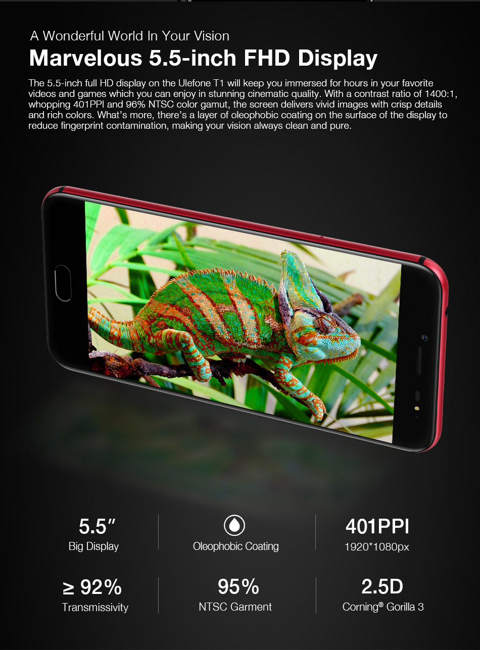 [HK Stock][Global Version]Ulefone T1 5.5 Inch 4G LTE Smartphone Helio P25 Octa Core 2.6Ghz  6GB 64GB 16.0MP Dual Rear Cam Android 7.0 Type-C NXP HiFi Audio - Red