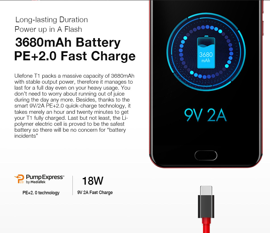 [HK Stock][Global Version]Ulefone T1 5.5 Inch 4G LTE Smartphone Helio P25 Octa Core 2.6Ghz  6GB 64GB 16.0MP Dual Rear Cam Android 7.0 Type-C NXP HiFi Audio - Red