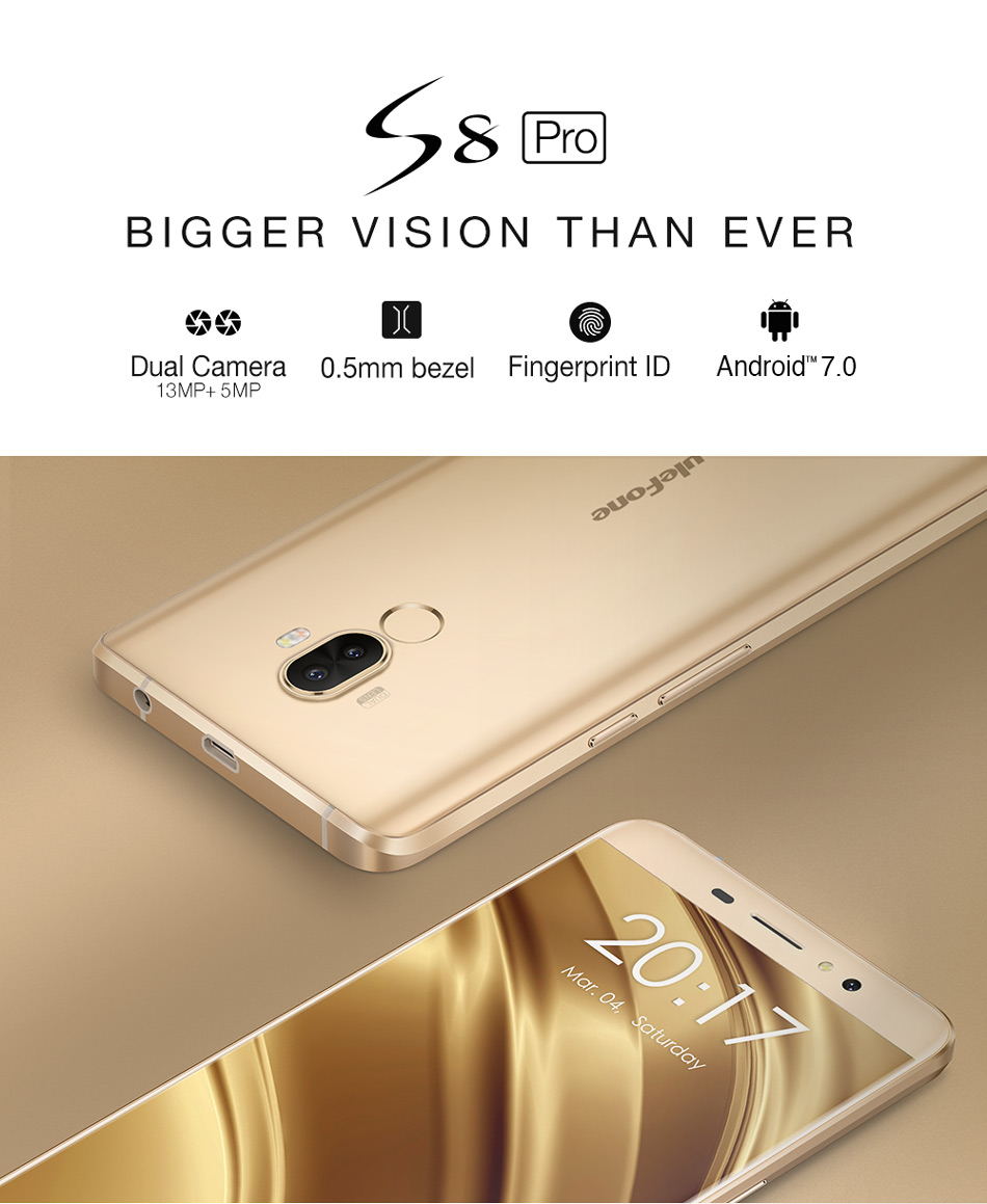 [HK Stock]Ulefone S8 Pro 5.3 Inch HD 2.5D Screen Smartphone 2GB RAM 16GB ROM MT6737 Quad Core 13.0MP  Cam Android 7.0 Touch ID 3000mAh TPU Bumper Case - Gold