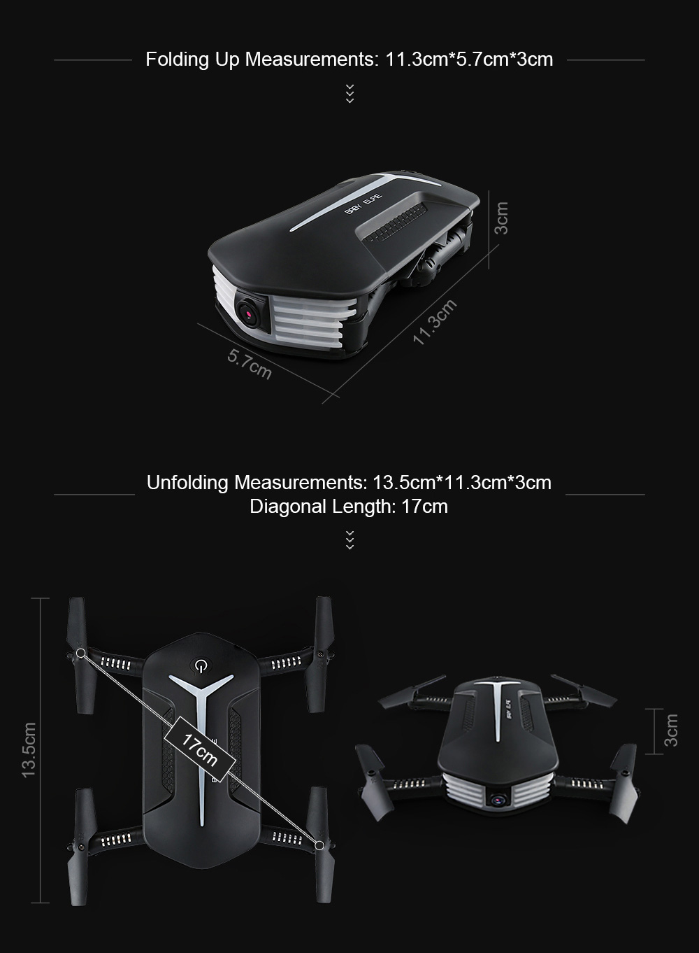 JJRC H37 Mini Baby Elfie WIFI FPV Foldable Drone with HD 720P Camera Beauty Mode Altitude Hold RC Quadcopter RTF - Black