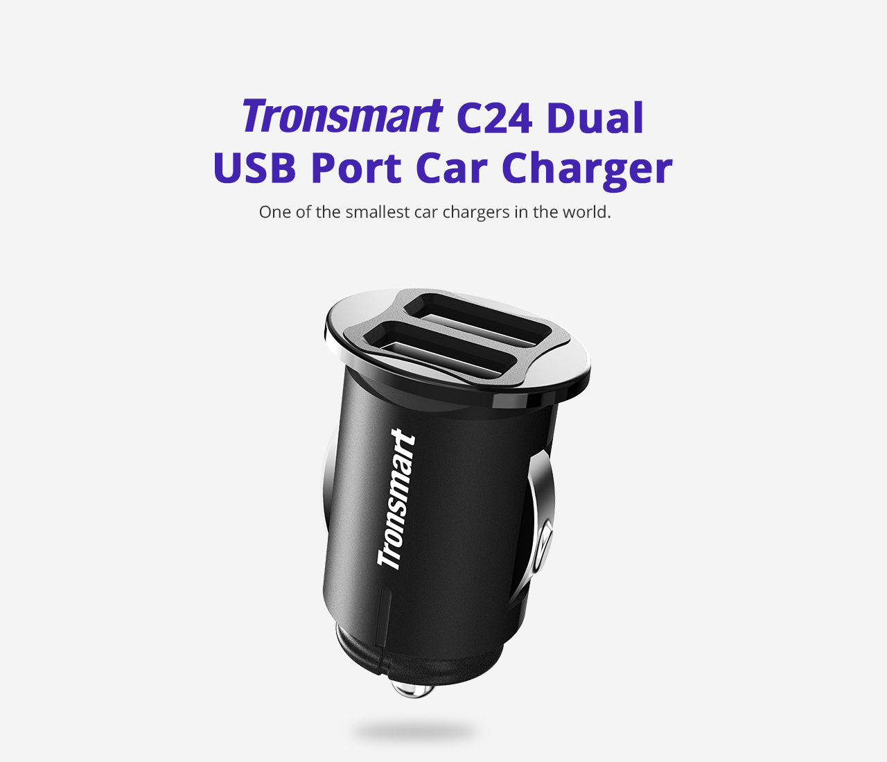 Tronsmart C24 Dual USB Ports Car Charger Smart Mini Car Charger with VoltiQ for iPhone iPad Samsung & More - Black