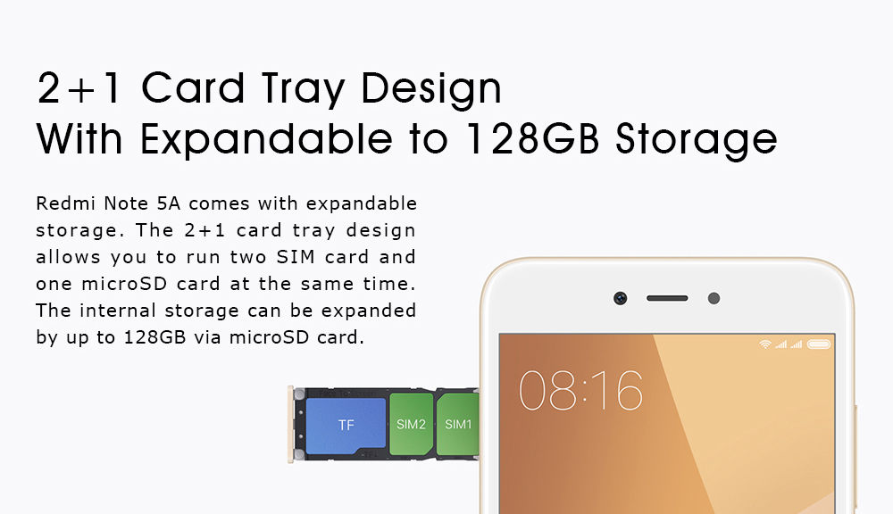 Xiaomi Redmi Note 5A 5.5 Inch 4G LTE Smartphone 2GB 16GB 13.0MP Cam Qualcomm Snapdragon 425 Quad Core Android 7.1 IR Remote Control VoLTE - Rose Gold